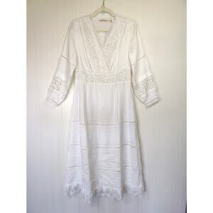 NWT Soft Surroundings Araminta White Linen Lace Crochet Maxi Dress 6P Boho Bride